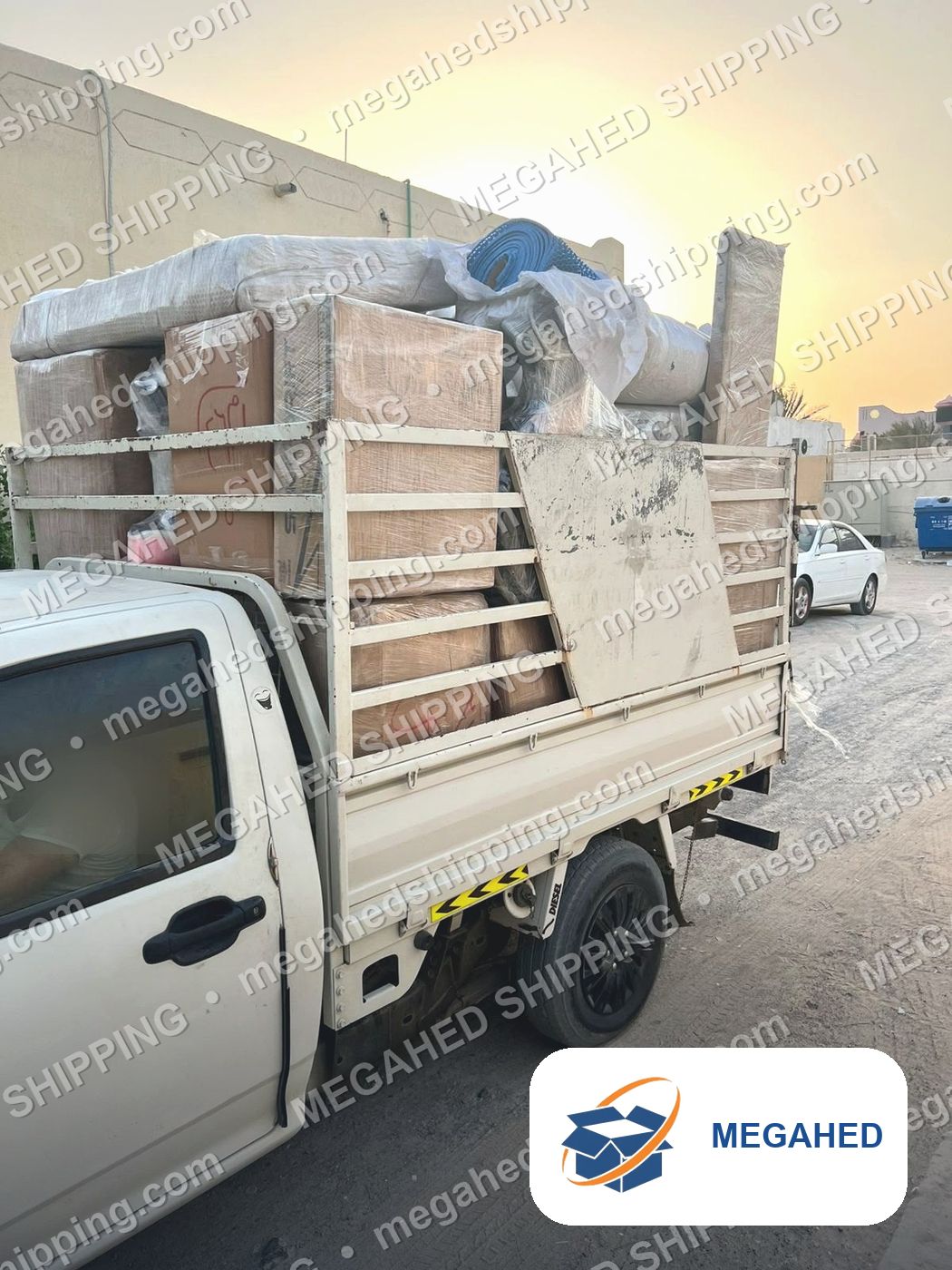 Pickup loaded with furniture