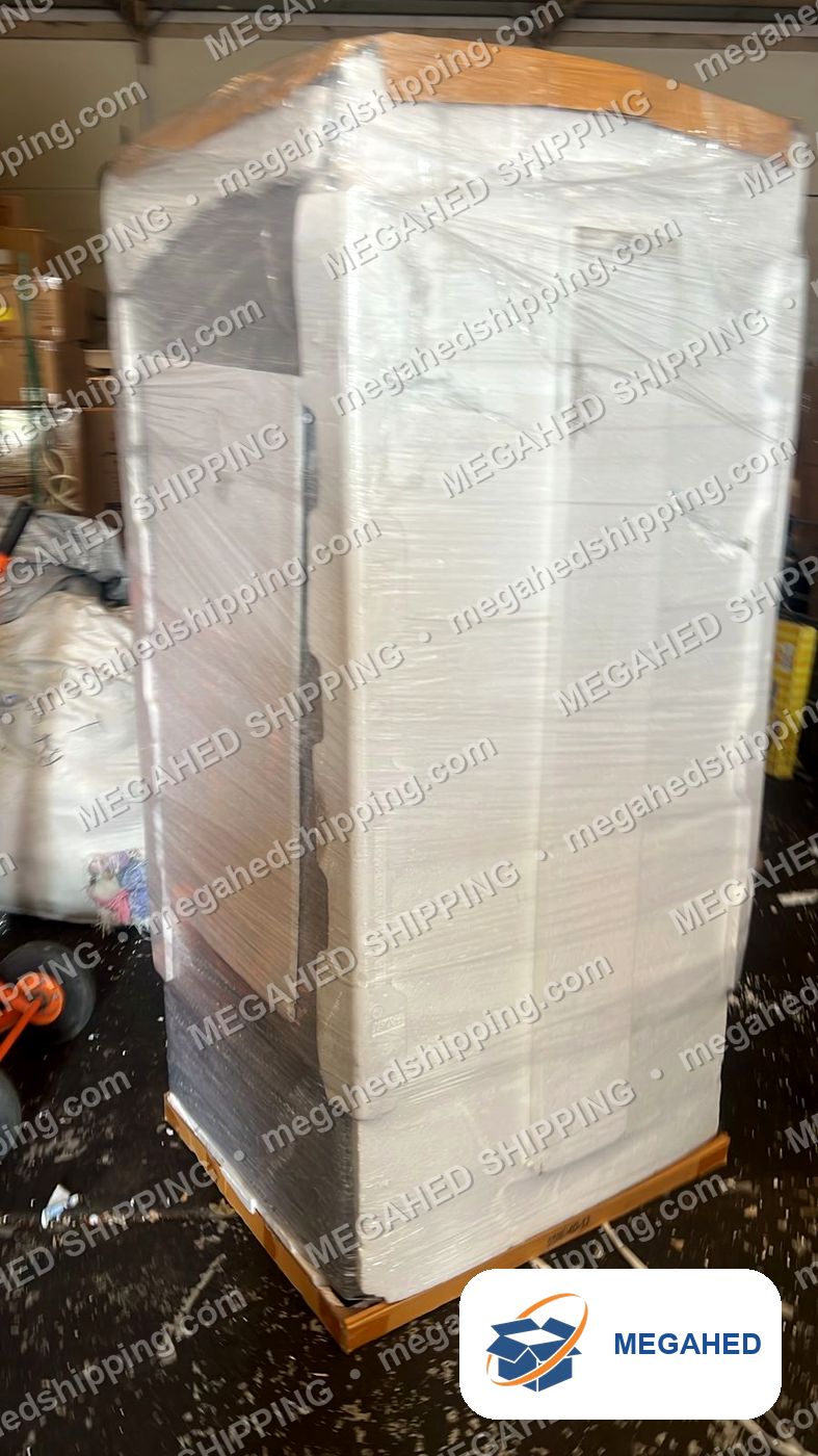Fridge wrapped on a wooden base