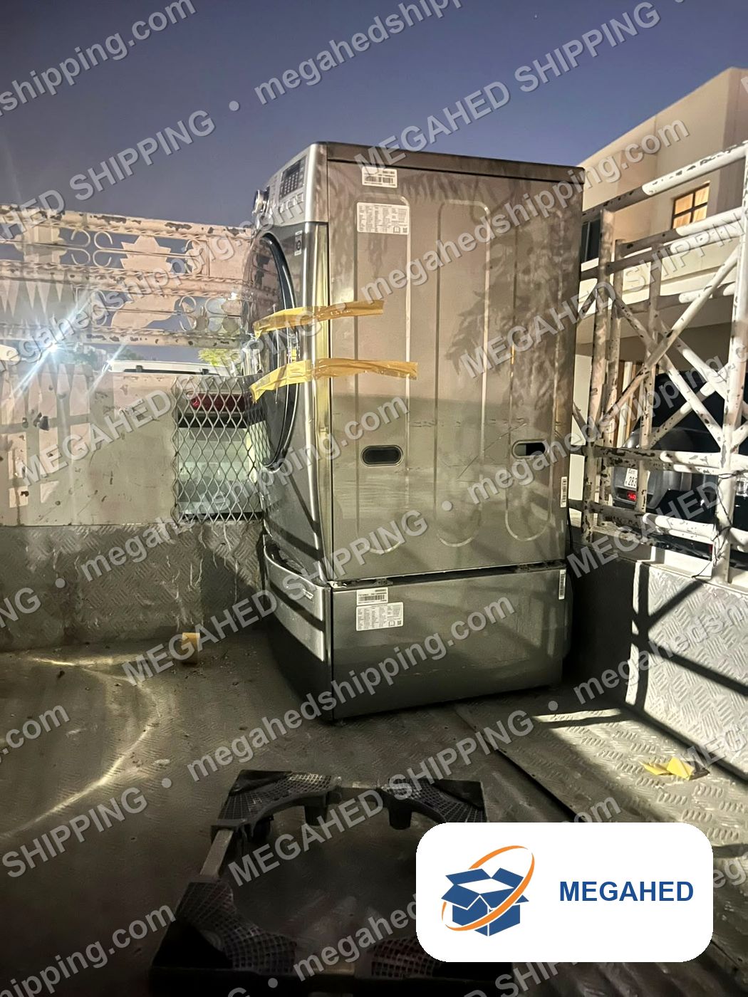 Washing machine secured on the truck