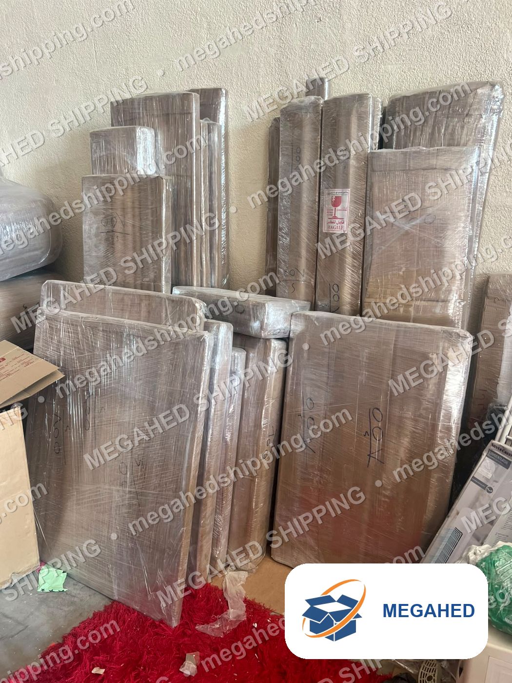 Dismantled furniture, wrapped